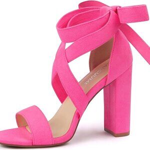 Strappy Heels for Women Chunky Heels High Heeled Sandals with Lace Up